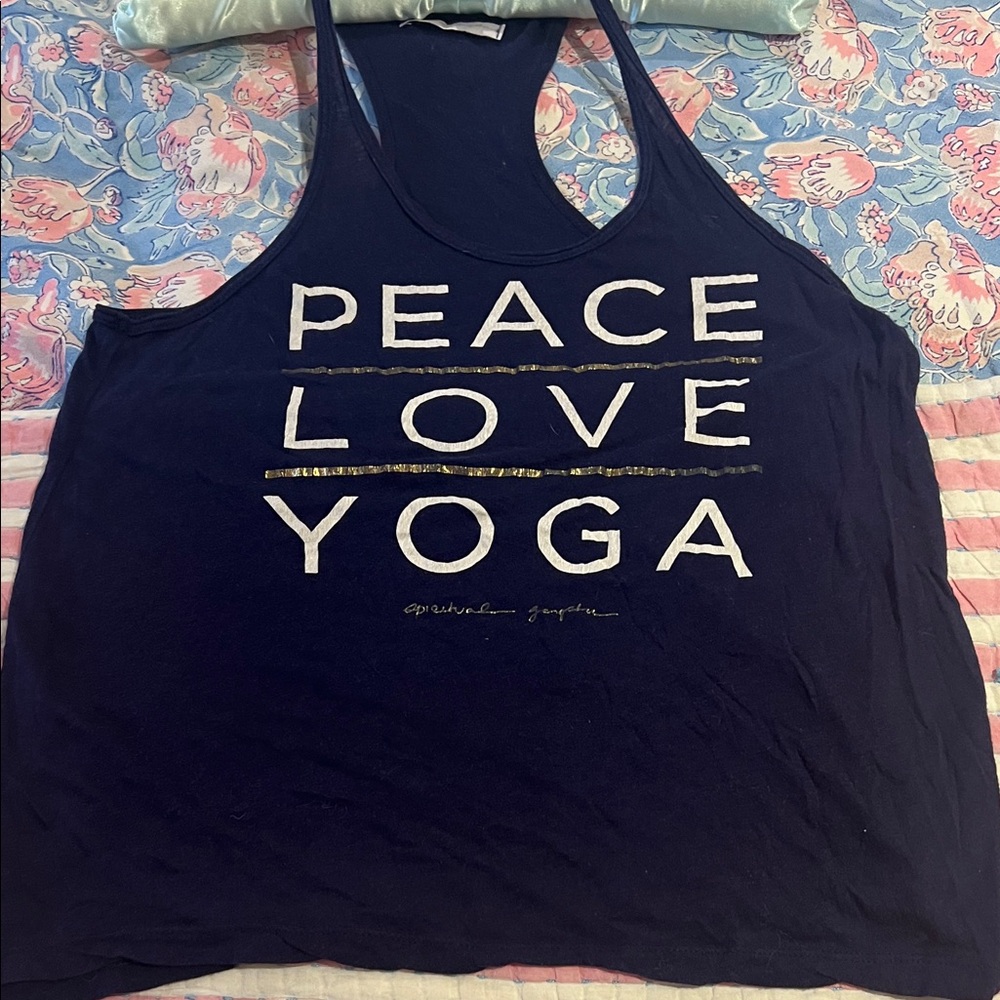 Spiritual Gangster Navy Tank Top - Peace Love Yoga. Size small